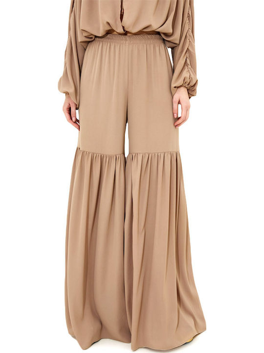 Women's Fabric Trousers with Elastic in Loose Fit Mocha Mousse