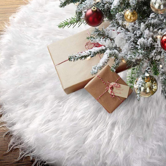 Weihnachtsbaumrock Stoff Weiß mit Pelztextur Ψάθινη Φ90εκ.