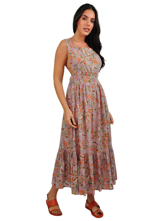 Summer Midi Dress with Ruffles Purple