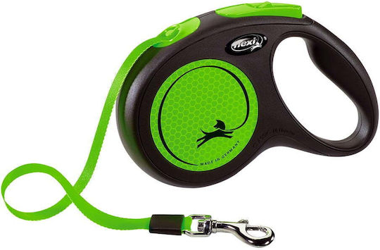 Lesă reglabilă Flexi Neon cu bandă 5m până la 25kg Verde Mediu