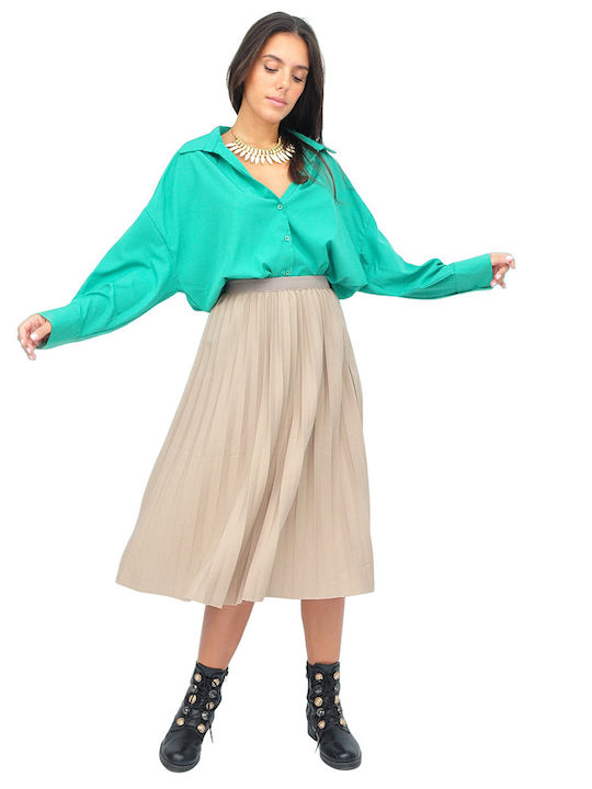 Pleated High-waisted Midi Skirt Ecru