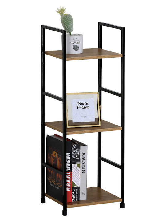 Bookcase Artemis-3080 Oak 3 Shelves 29.1x23.5x80cm Black Metal Frame