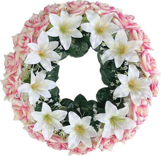 Korallenblumenkranz Weiße Rose/Lilie Ø46cm 16/Stück 13-24345-2