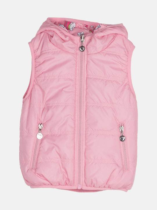 Kids' Casual Jacket Sleeveless Double Sided with Hood Pink