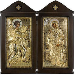 Diptic al Bunei Vestiri a Maicii Domnului Icoană din Lemn Fundal Auriu 42 X 21 Cm Produs Autentic al Mănăstirii Vatopedi Sfânta Mare Mănăstire Vatopedi Imv_28803