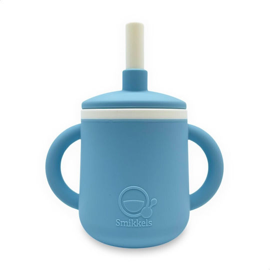 Smikkels Baby Cup with Handles and Straw made of Silicone Light Blue 180ml