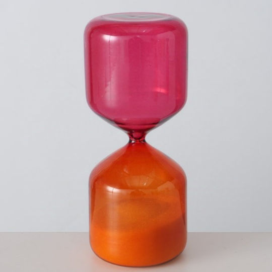 Hourglass Χειροποίητη Γυάλινη Διακοσμητική Κλεψύδρα 20 Εκ Πορτοκαλί Φουξ
