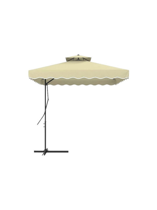 Umbrelă Pătrată Din aluminiu Bej cu Bază de Sus...