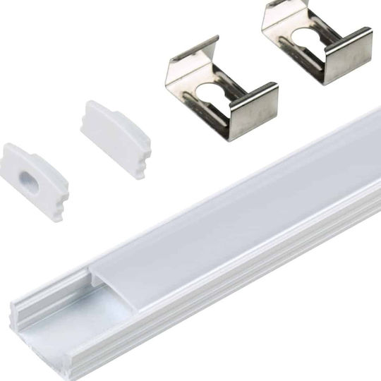 100959 Aluminum Profile White Milky Cover Surface Use Pressed Cover Silver 1 Meter M100 X W1.24 X H0.7cm Set Clips + End Caps