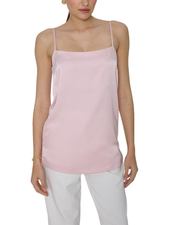 Damen Bluse Satin Ärmellos Pink