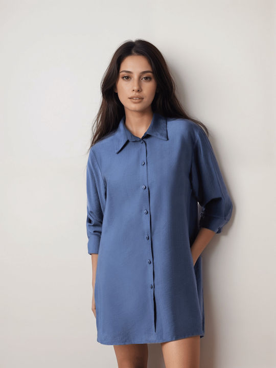 Langärmelig Damen Hemd Petrol Blue