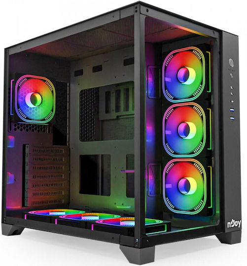 NJOY Aura Gaming Midi Tower Κουτί Υπολογιστή με Πλαϊνό Παράθυρο και ARGB Φωτισμό Μαύρο