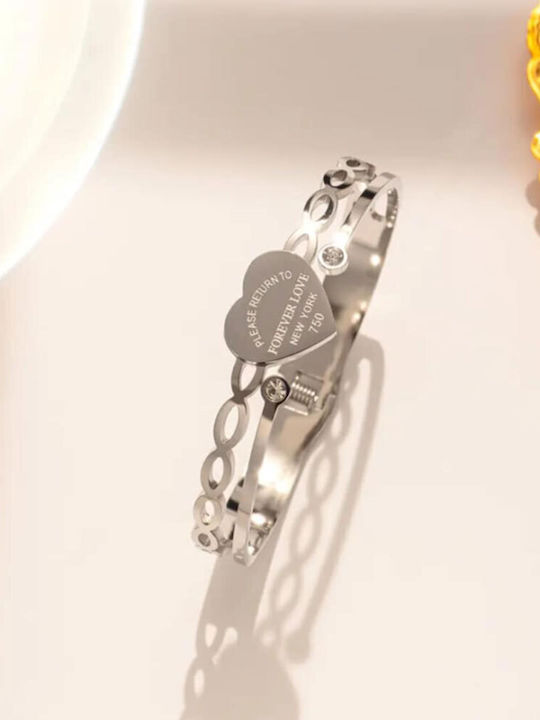 Women's Bracelet Handcuffs with Heart Design Made of Gold Plated Stainless Steel 6.5cm