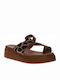Leather Women's Flat Sandals Flatforms in Tabac Brown Color