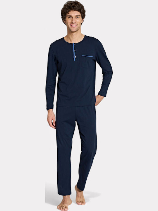 Pijadore Herren-Pyjama Dunkelblau – Langarm Pjdr1814-3-blau