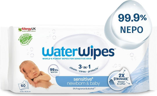 WaterWipes Hypoallergenic Baby Wipes 99.9% Water Alcohol-Free & Parabens Free 60pcs