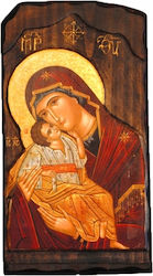 Icoană din lemn cu Fecioara Maria și Iisus Hristos G4 52x28cm