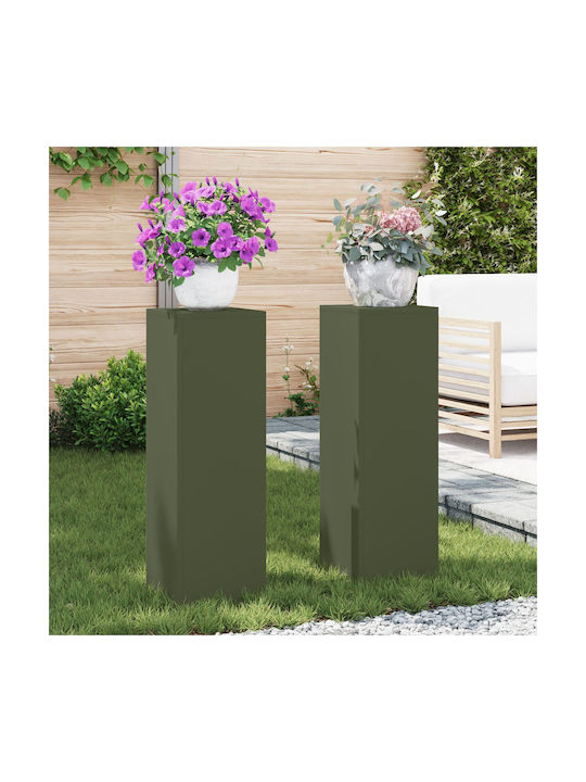 vidaXL Set 2 Pots Metal Olive Green