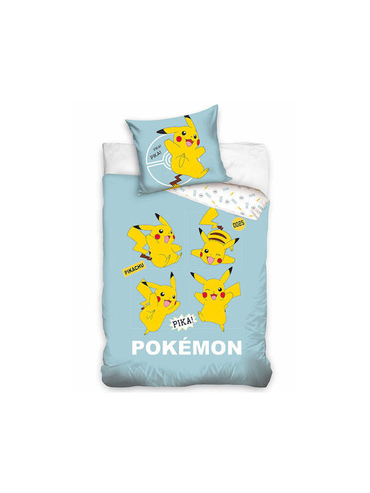 Pokemon Pika Conținut set Husă de pilotă pentru copii Single cu față de pernă Bumbac Albastru deschis 140x200cm