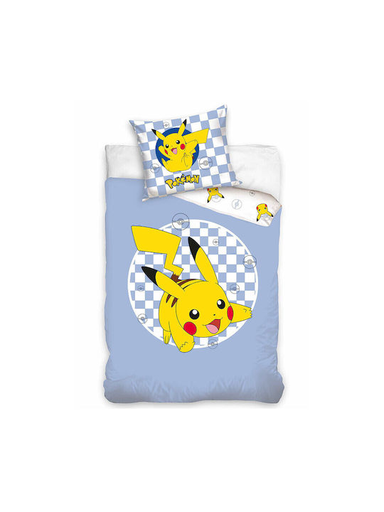 Pokemon Checkered Conținut set Husă de pilotă pentru copii Single cu față de pernă Bumbac Albastru deschis 140x200cm
