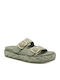 Leather Women's Flat Sandals Flatforms in Khaki Color