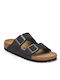 Arizona Soft Footbed Leather Women's Flat Sandals in Black Color Narrow Fit