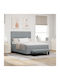 Double Upholstered Bed with Fabric Gray with Slats & Mattress 140x190cm