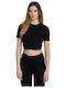 Γυναικείο Αθλητικό Crop Top Κοντομάνικο Μαύρο