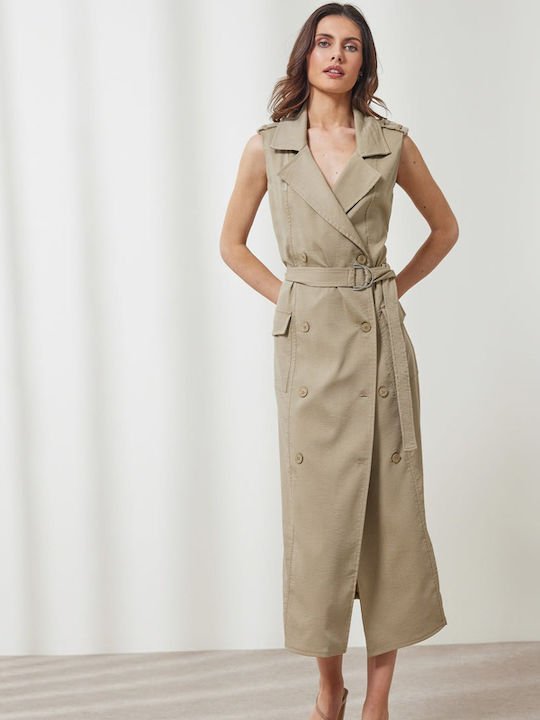 Enzzo Lilith Summer Midi Shirt Dress Khaki