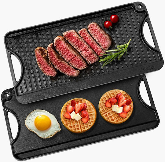 Vevor Non-Stick - Antiaderent Placă de copt Față și spate cu Suprafață Netedă & Striată din Fontă 20x10cm
