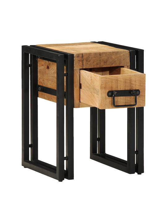 Square Side Coffee Table Made of Solid Wood with Drawers Black W30xL30xH40cm