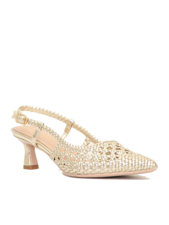 Synthetic Leather Gold Medium Heels