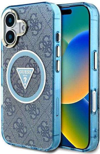 Guess Triangle Umschlag Rückseite Silikon Blau (iPhone 16)
