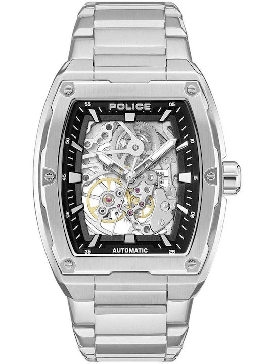 Police Skeletor Men's Watch Automatic with Silver Metal Bracelet