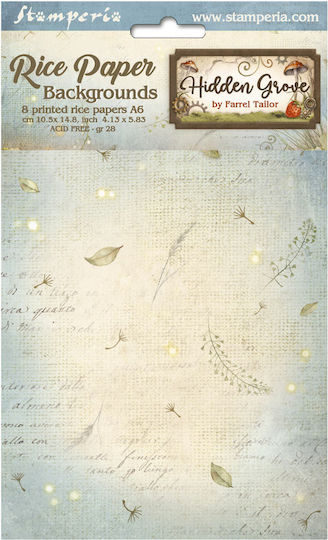 Set de 8 hârtii de orez pentru decoupage Stamperia 10,5×14,8cm Hidden Grove