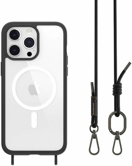 Mageasy Roar M With Strap Back Cover Σιλικόνης με Λουράκι Μαύρο (iPhone 15 Pro Max)