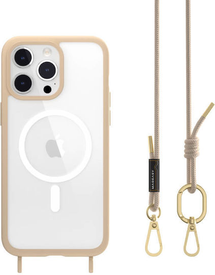 Mageasy Roar M With Strap Back Cover Σιλικόνης με Λουράκι Μπεζ (iPhone 15 Pro Max)