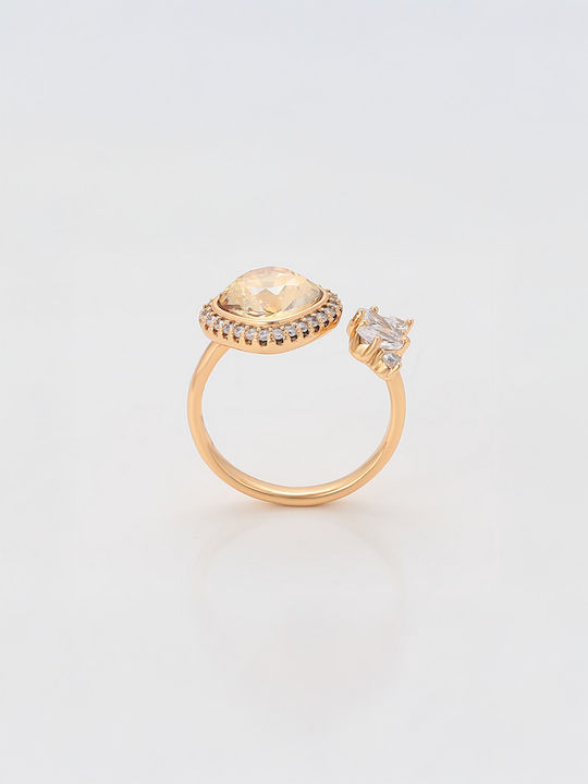Chrysothemiss Γυναικείο Δαχτυλίδι Golden Halo Blossom Σαμπανιζέ Κρύσταλλο Επιχρυσωμένο 18κ Χρυσό