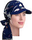 Women's Fabric Soft Turban Hair Cap Blue Flowers