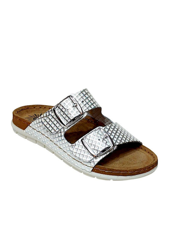 Women's Flat Sandals in Silver Color