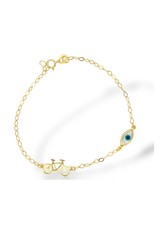 Mentzos Kids Bracelet Chain Made of 14K Gold with Evil Eye
