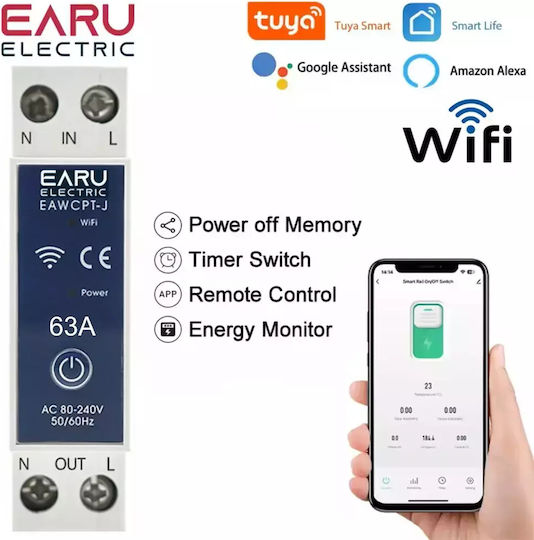 Earu Earu Eawcpt-j 63a Tuya Wifi Smart Kwh Kilowatt Meter Electric Panel Digital Rail Single-Phase Wi-Fi Google Home Alexa Tuya EAWCPT-J-63A