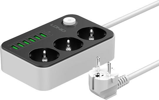 Ldnio Power Strip with Surge Protection 3 Positions with 6 USB-A, Switch and Cable 2m