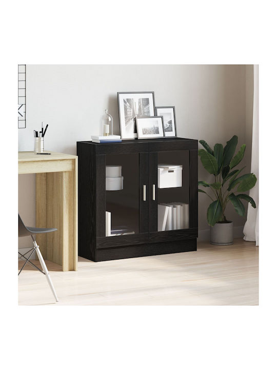 Bodenstehend Wohnzimmer Vitrine aus Spanplatte mit Glas Black 82.5x30.5x80cm