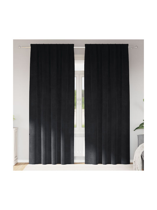 vidaXL Set Vorhänge mit Bleistiftfalten Schwarz 140x225cm