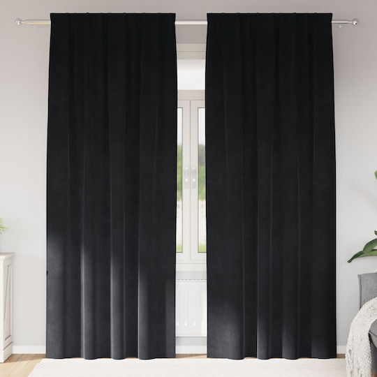 vidaXL Set Vorhänge mit Bleistiftfalten Schwarz 140x225cm