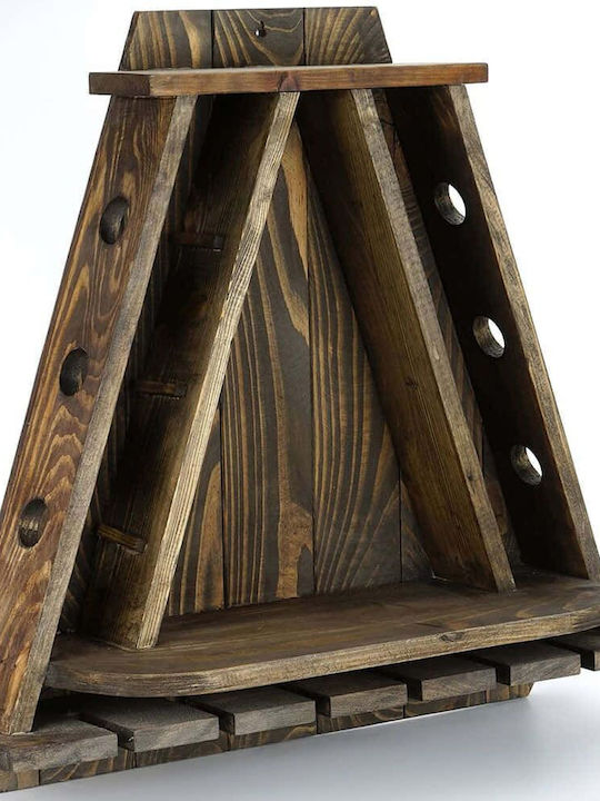 Hanah Home Wandmontiert Flaschenhalter für 6 Flaschen Braun 57x18x58εκ.