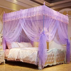 Moskitonetz Bett Lila 150 x 200 cm mit montierbarem Metallrahmen