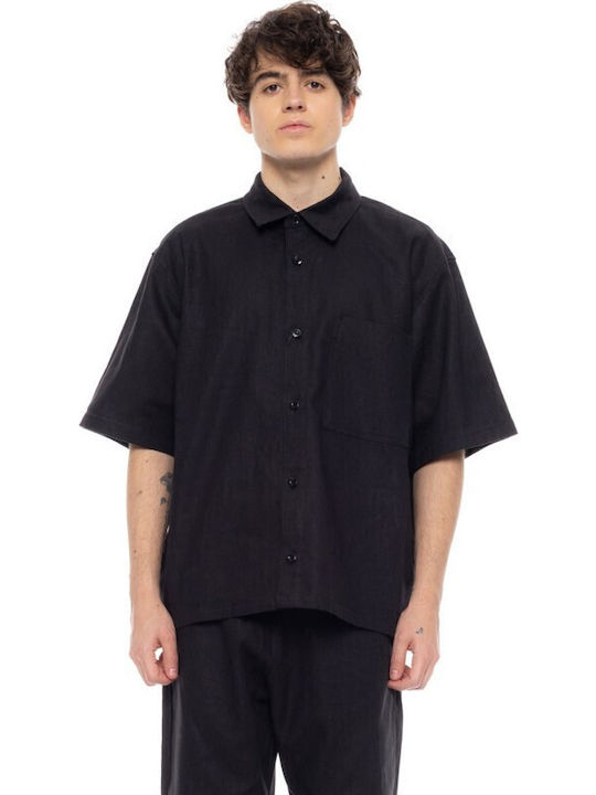 Μακρυμάνικo Λινό Overshirt σε Φαρδιά Γραμμή Black