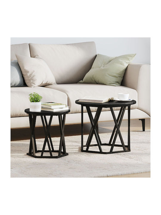 Round Side Coffee Table Wooden Black Oak 2 Piec...
